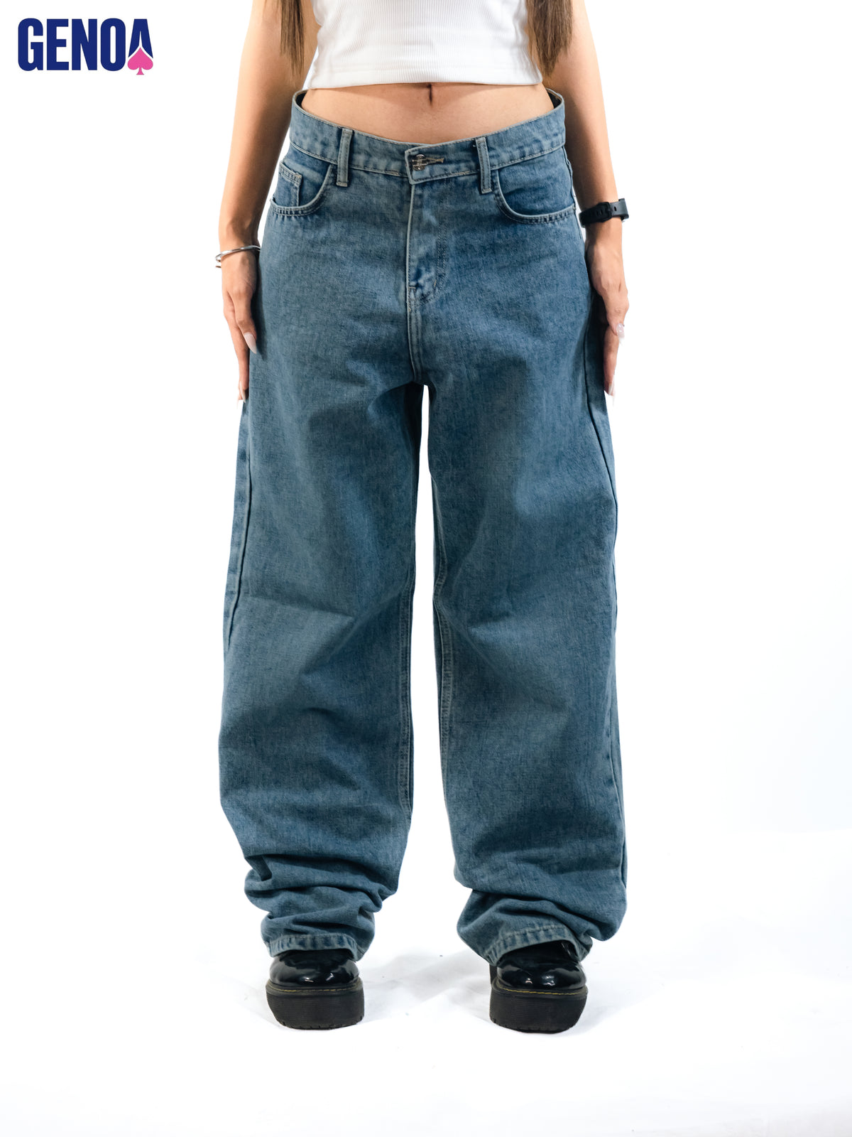 Wide Leg Jeans - Stone Blue - High-Waist - GENOA