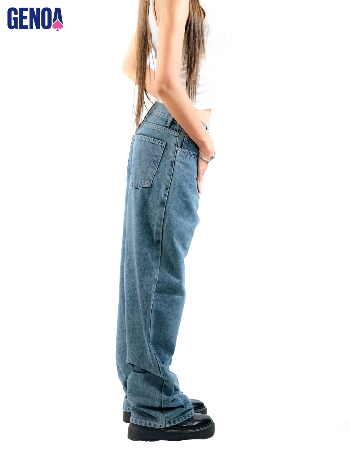 Wide Leg Jeans - Stone Light Blue - High-Waist - GENOA
