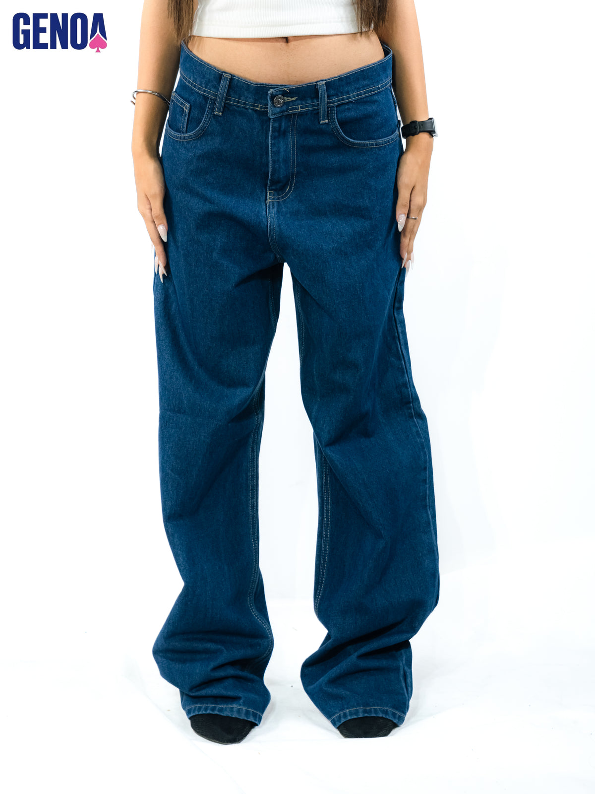 Streetwear Wide Leg Jeans - Mid Blue - GENOA