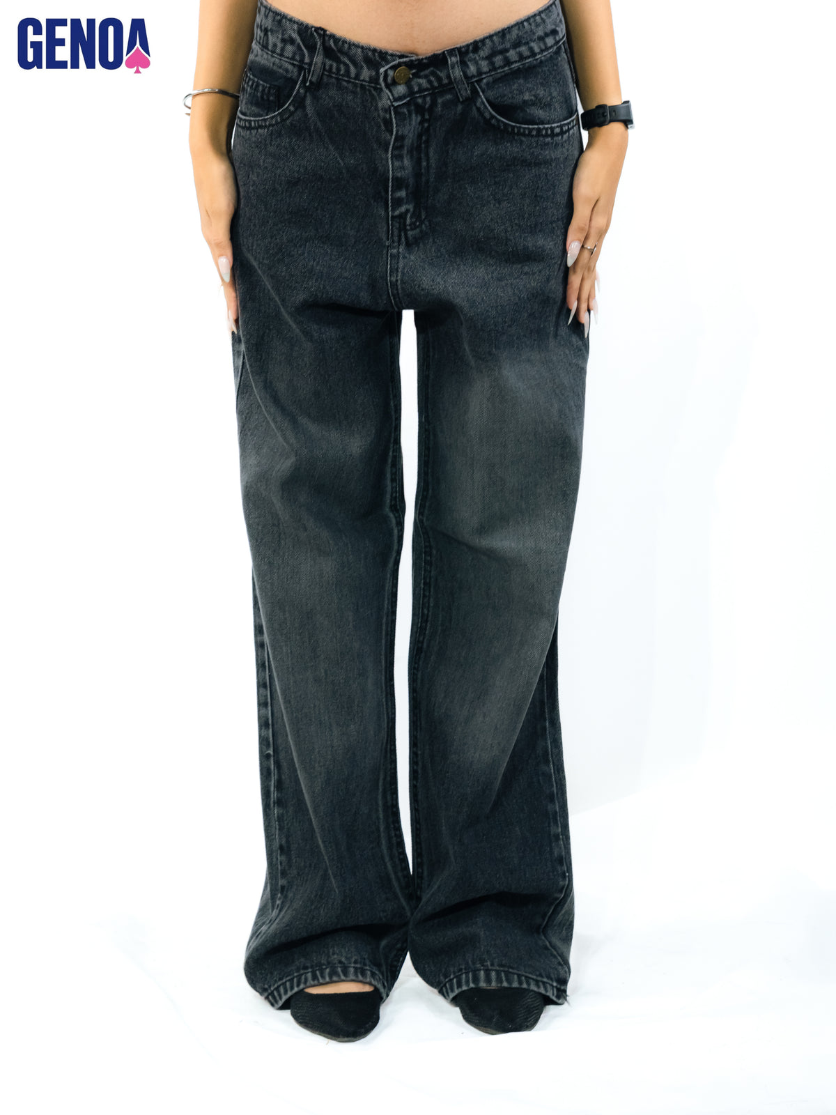 Relaxed Fit Wide Leg Jeans - Gray - GENOA