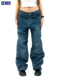 Relaxed Fit Wide Leg Jeans -Stone Mid Blue- GENOA
