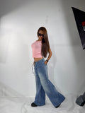 Korean Wide Leg Jeans - Ice Blue High-Rise
