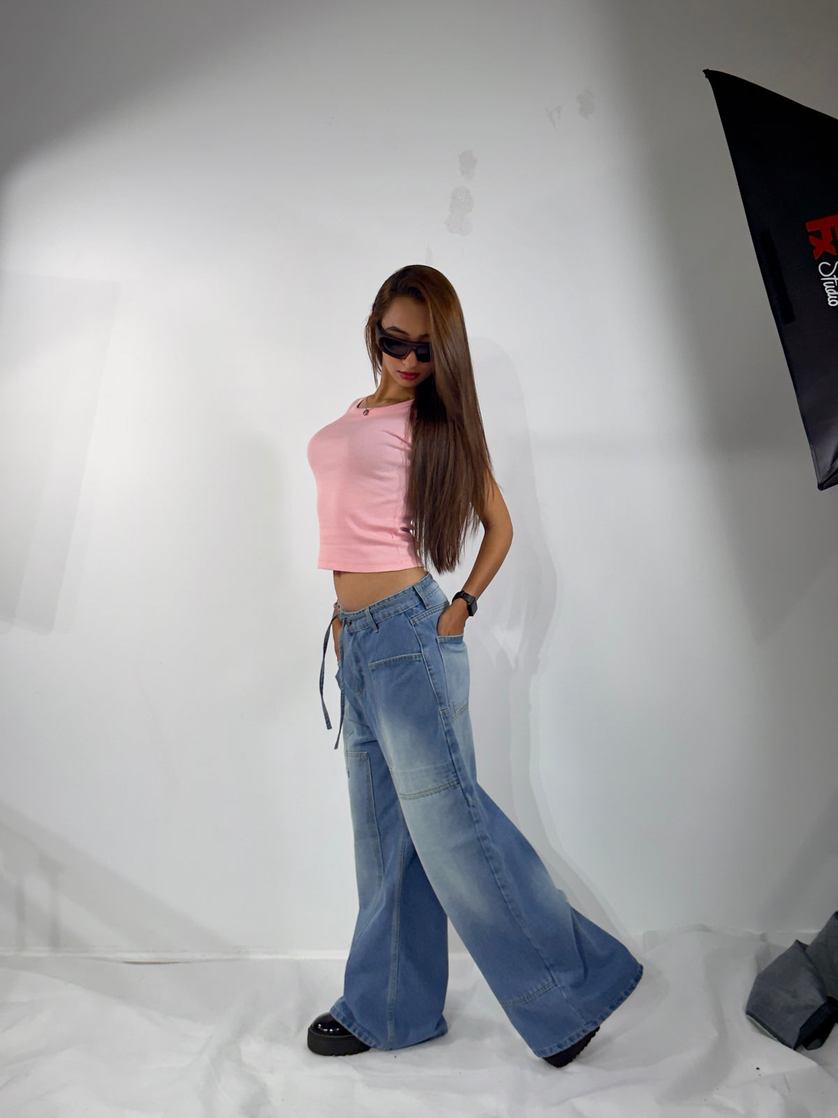 Korean Wide Leg Jeans - Ice Blue High-Rise