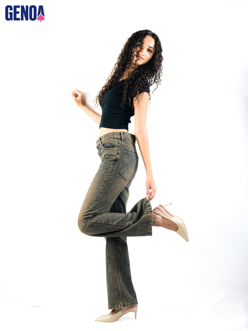 Beige Italian Flare Jeans - Stylish & Trendy - GENOA