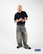 Wide Leg Denim Men - Dirty Olive Blue