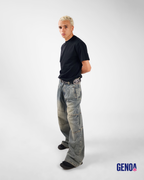 Wide Leg Denim Men - Dirty Olive Blue