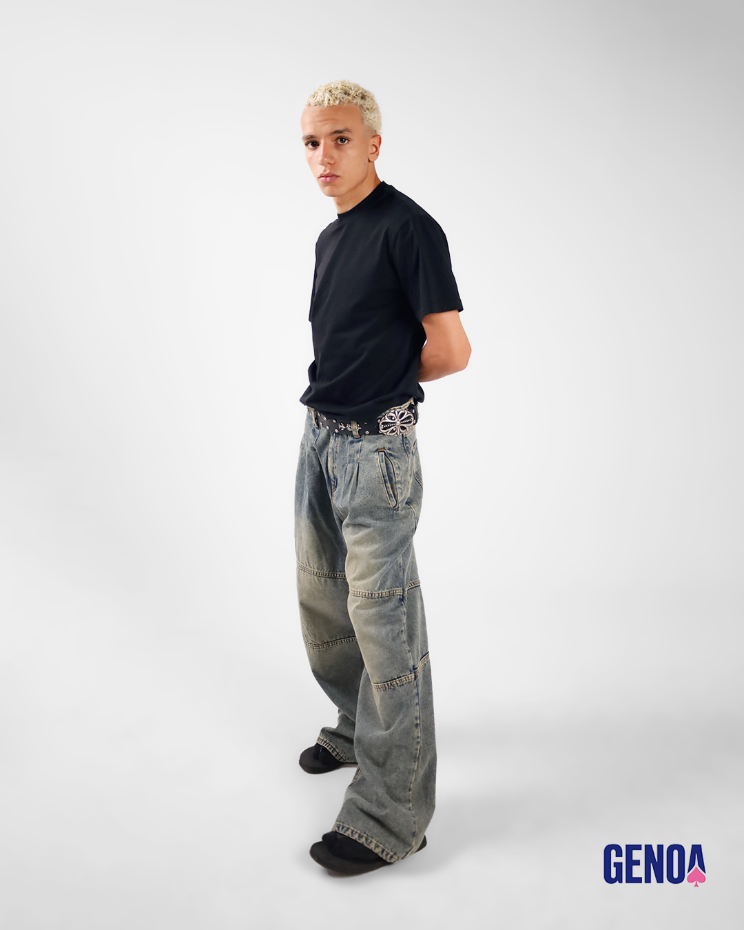 Wide Leg Denim Men - Dirty Olive Blue