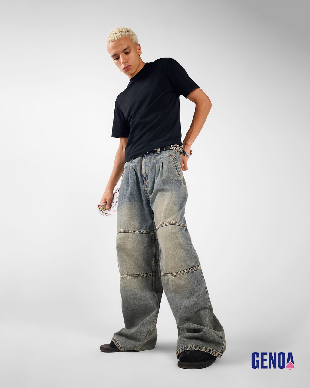 Wide Leg Denim Men - Dirty Olive Blue