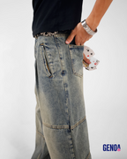Wide Leg Denim Men - Dirty Olive Blue