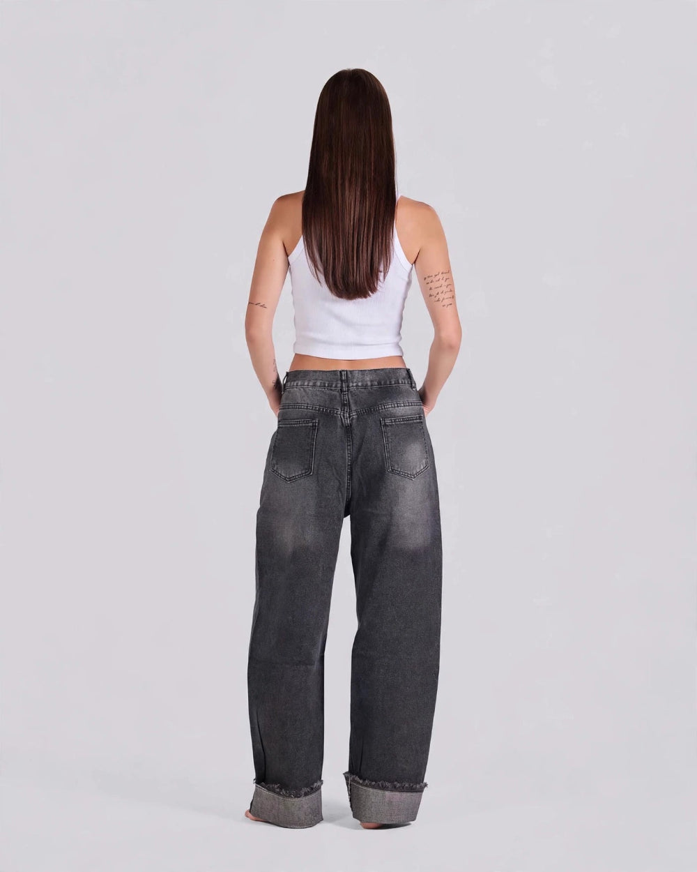 Cuffed Wide-Leg Jeans – Gray - GENOA