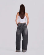 Cuffed Wide-Leg Jeans – Gray - GENOA