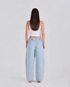 Elastic Drawstring Baggy Jeans – Ice Blue