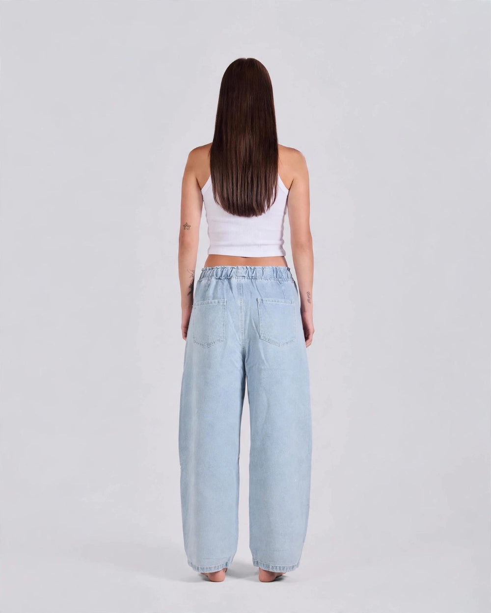 Elastic Drawstring Baggy Jeans – Ice Blue