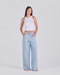 Elastic Drawstring Baggy Jeans – Ice Blue