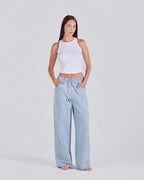 Elastic Drawstring Baggy Jeans – Ice Blue