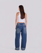Cuffed Wide-Leg Jeans – Copper Blue - GENOA