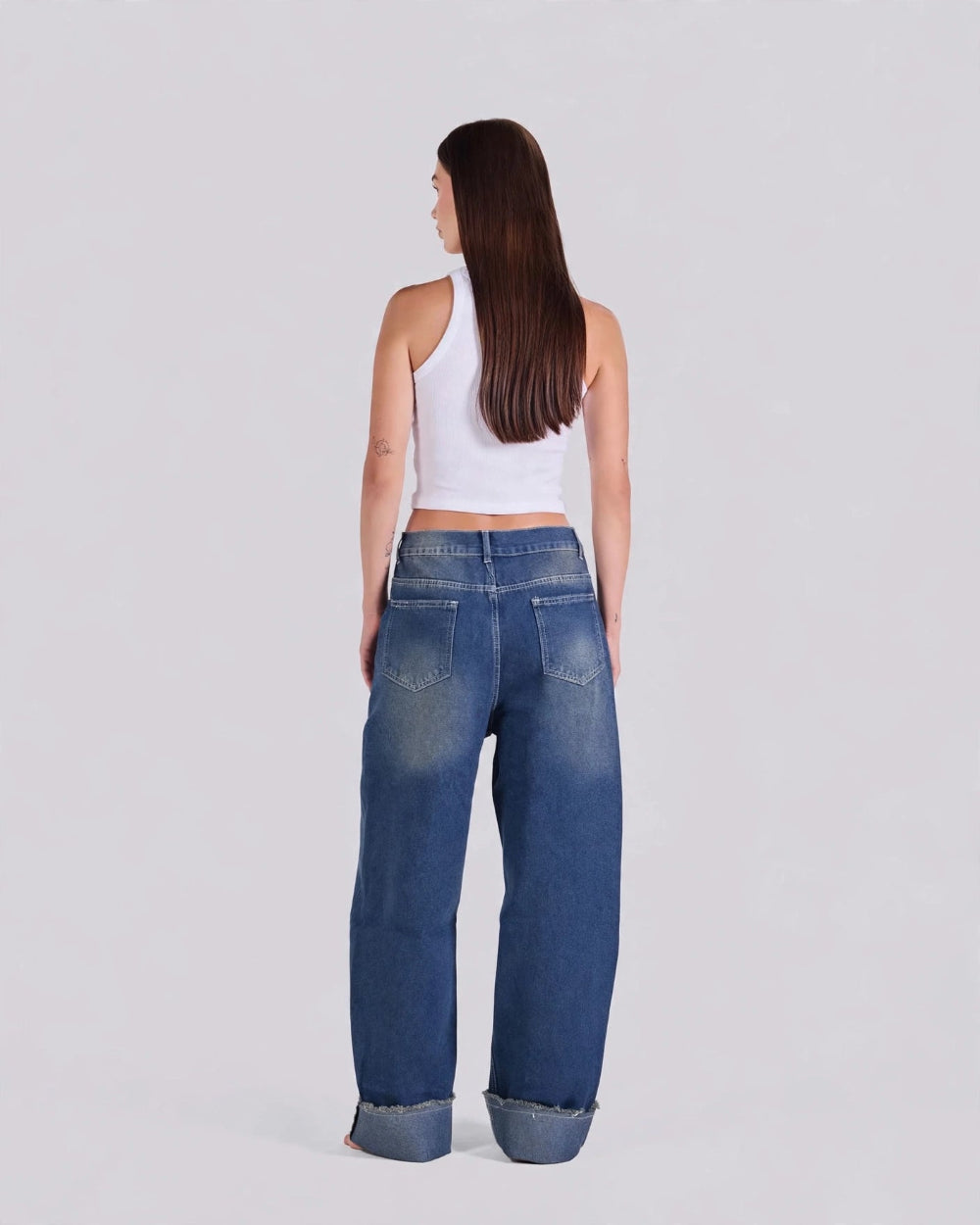 Cuffed Wide-Leg Jeans – Copper Blue - GENOA