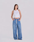 Elastic Drawstring Baggy Jeans – Light Blue