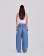 Elastic Drawstring Baggy Jeans – Light Blue