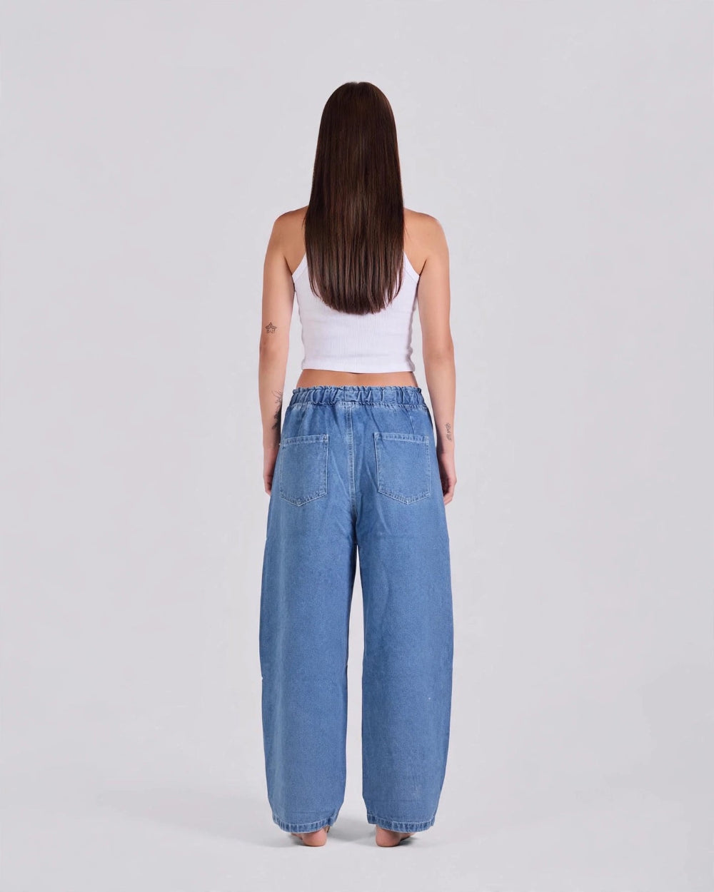 Elastic Drawstring Baggy Jeans – Light Blue