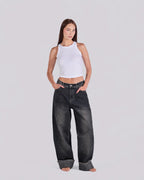 Cuffed Wide-Leg Jeans – Gray - GENOA