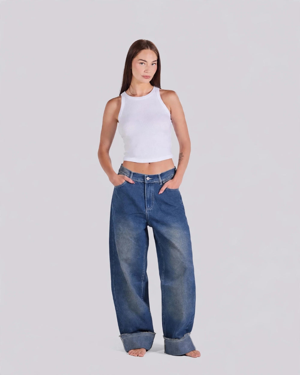 Cuffed Wide-Leg Jeans – Copper Blue - GENOA