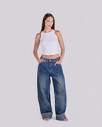 Cuffed Wide-Leg Jeans – Copper Blue - GENOA