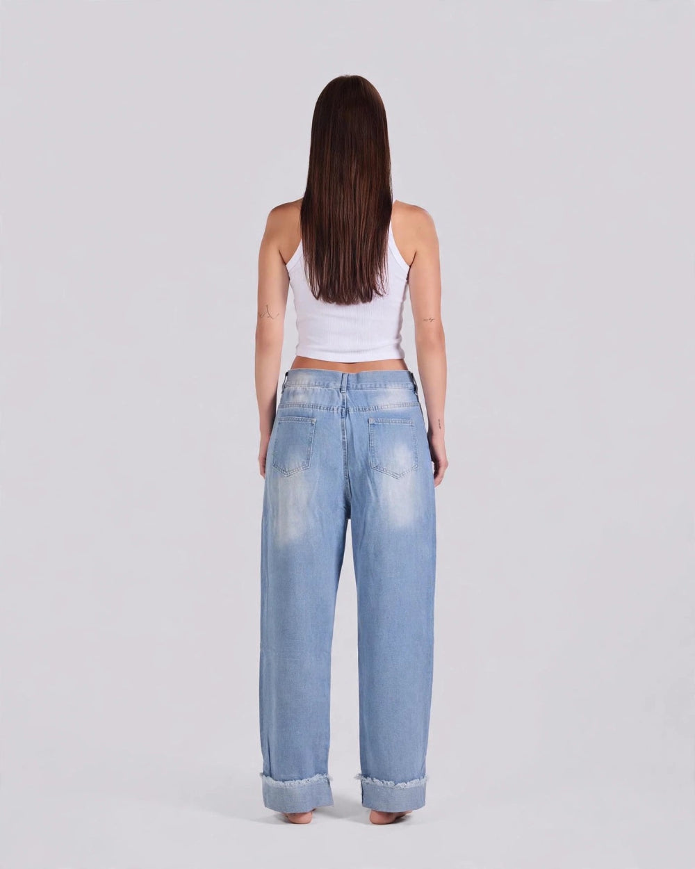 Cuffed Wide-Leg Jeans – Light Blue - GENOA