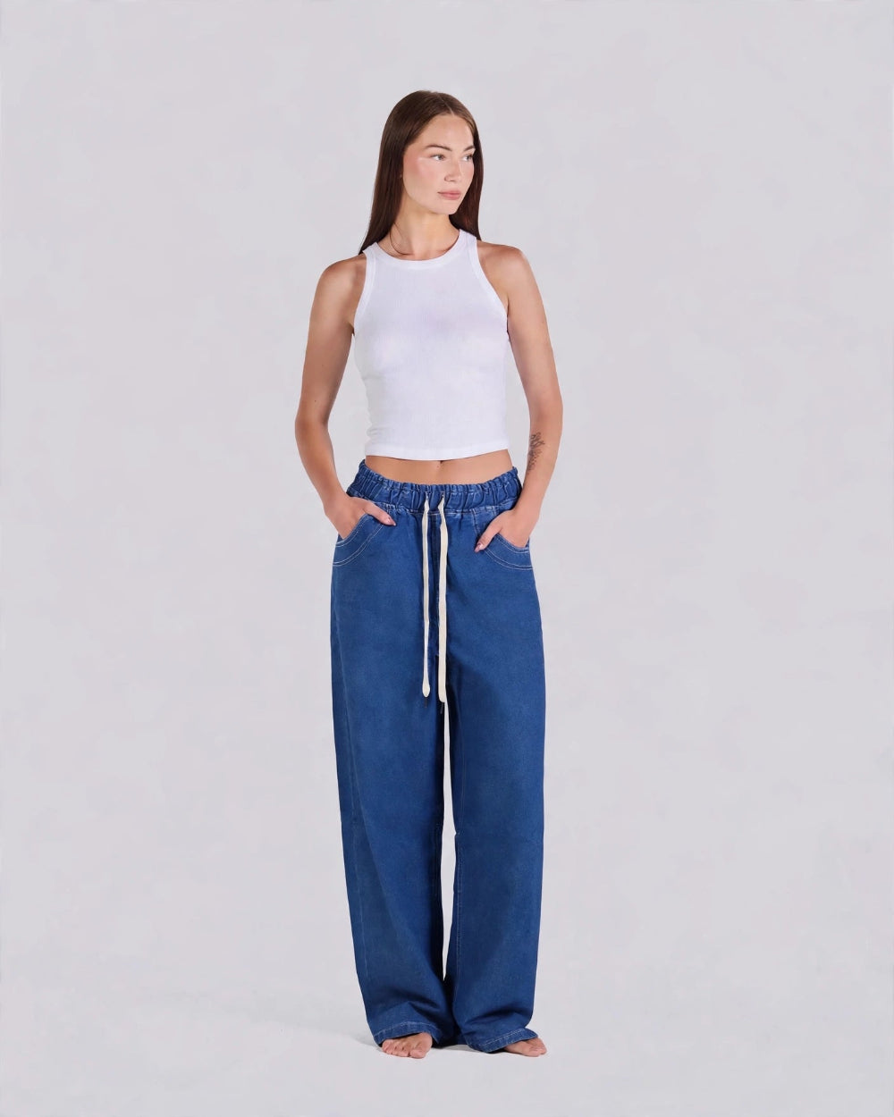 Elastic Drawstring Baggy Jeans – Blue - GENOA