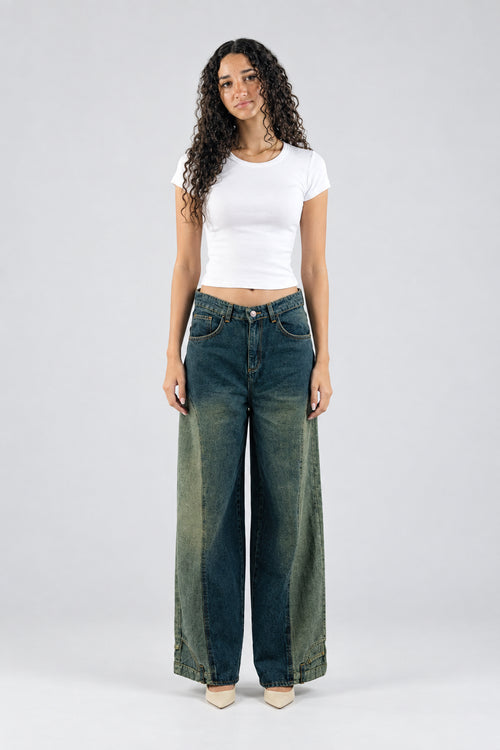 American Super Wide Leg Jeans - Olive - GENOA