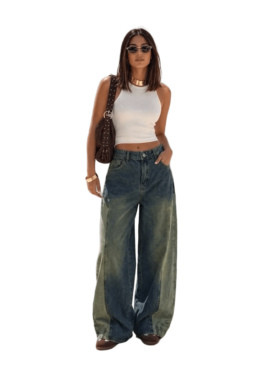 American Wide Leg Jeans - Olive - GENOA