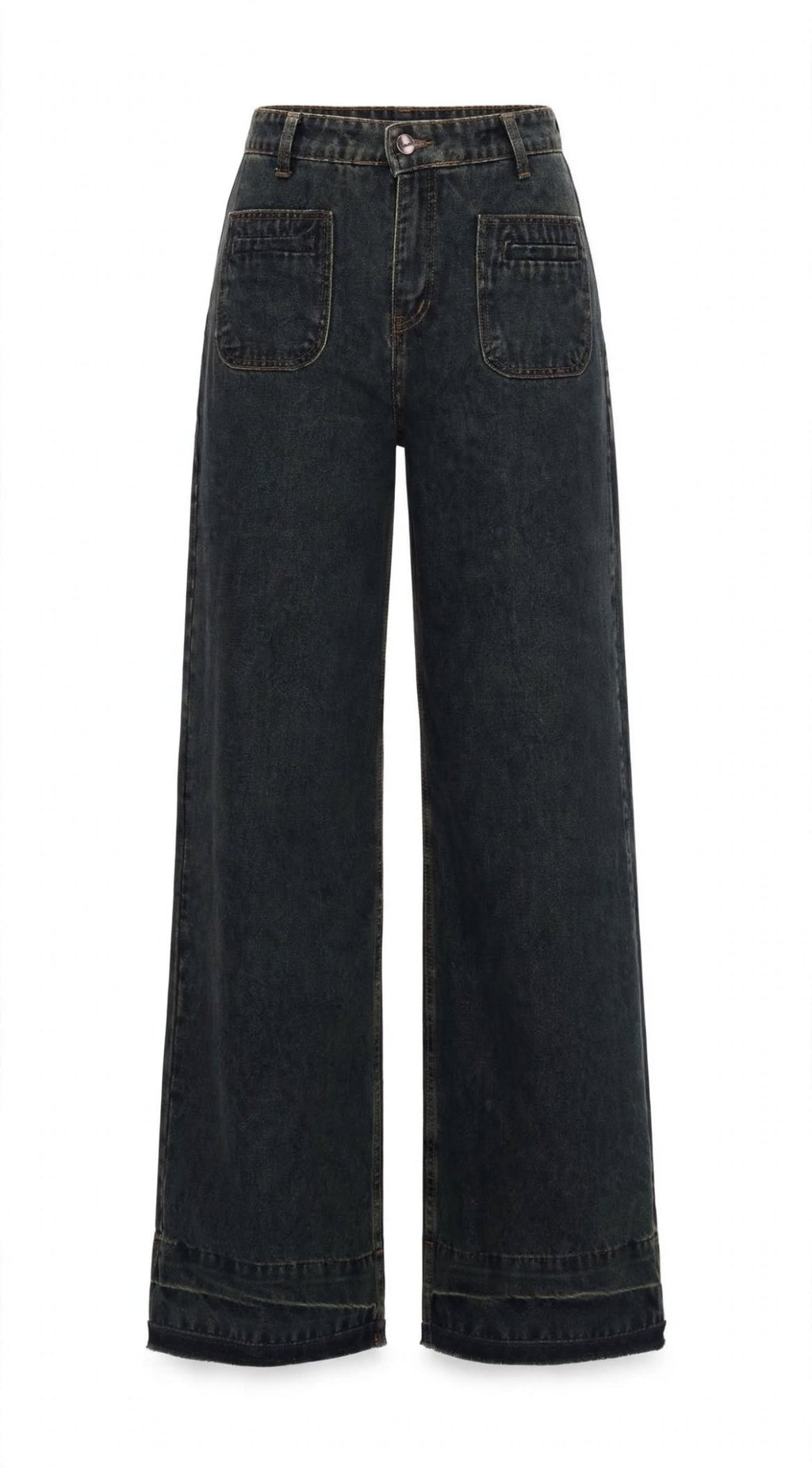 Dark Olive Wide Leg Fit Jeans - Stylish & Trendy - GENOA