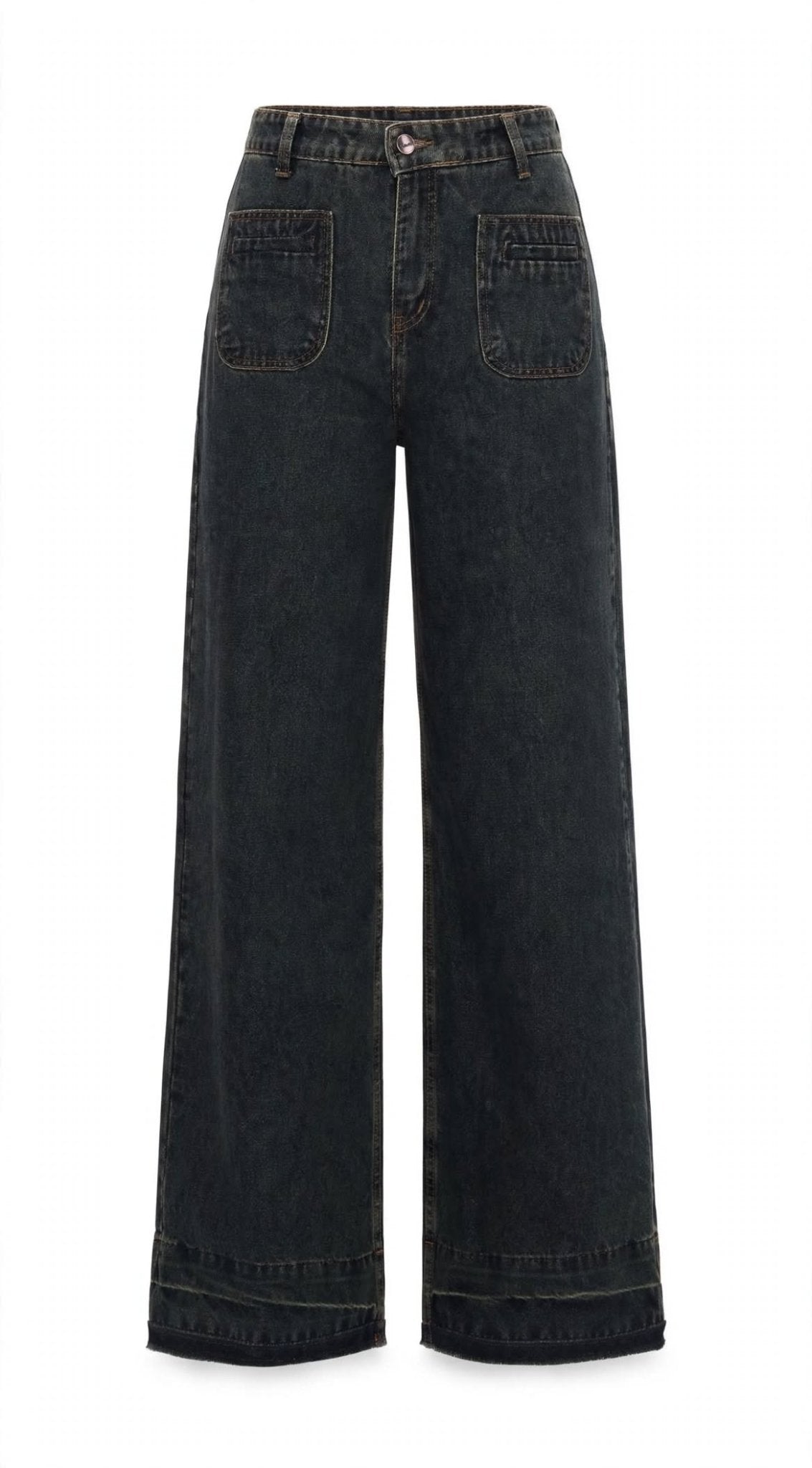 Dark Olive Wide Leg Fit Jeans - Stylish & Trendy - GENOA