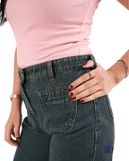 Dark Olive Wide Leg Fit Jeans - Stylish & Trendy - GENOA