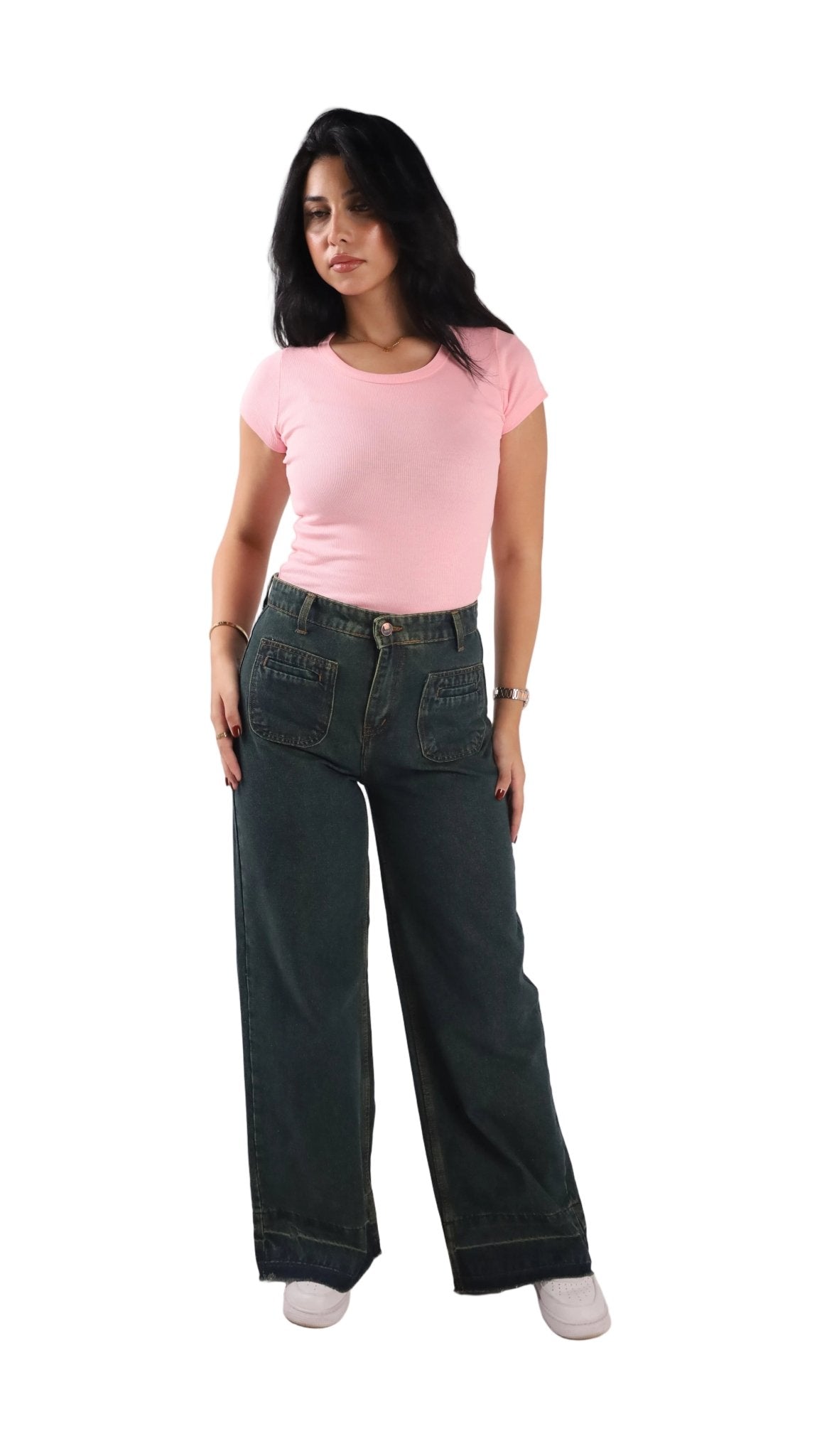Dark Olive Wide Leg Fit Jeans - Stylish & Trendy - GENOA