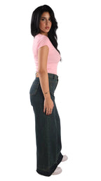 Dark Olive Wide Leg Fit Jeans - Stylish & Trendy - GENOA