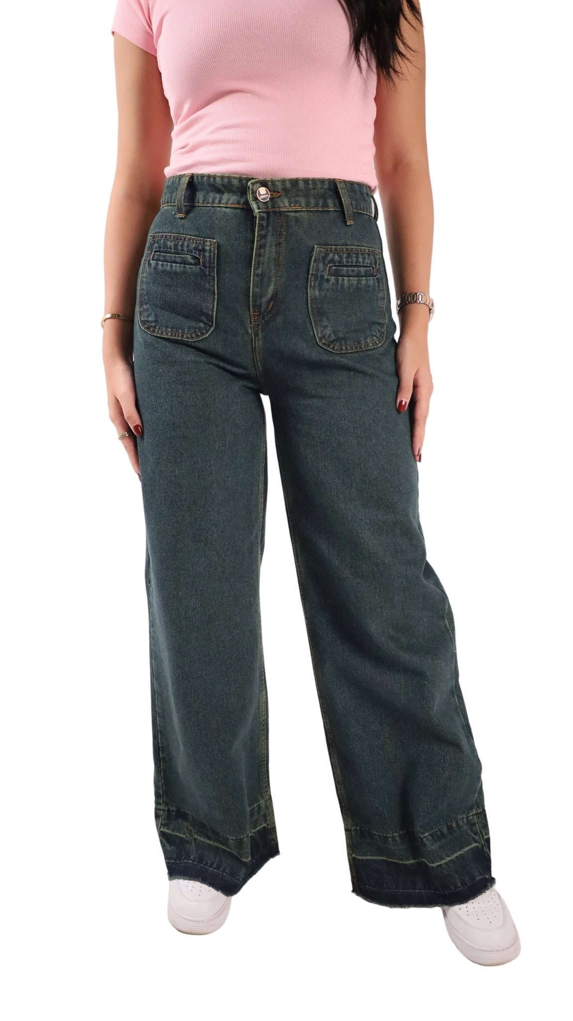 Dark Olive Wide Leg Fit Jeans - Stylish & Trendy - GENOA