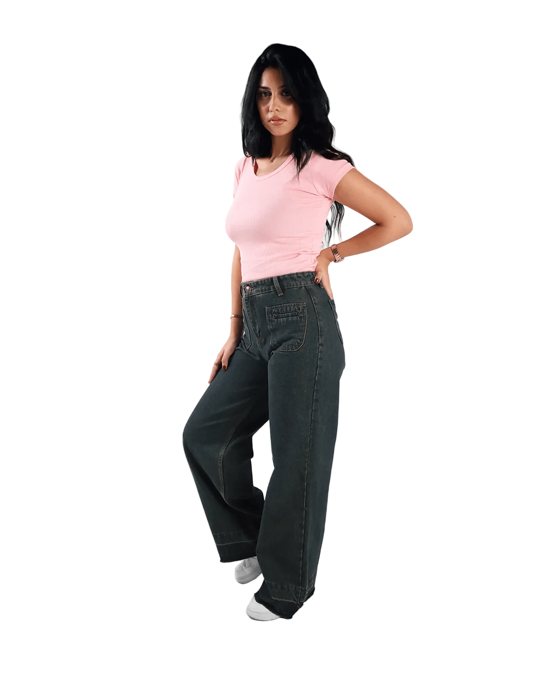 Dark Olive Wide Leg Fit Jeans - Stylish & Trendy - GENOA