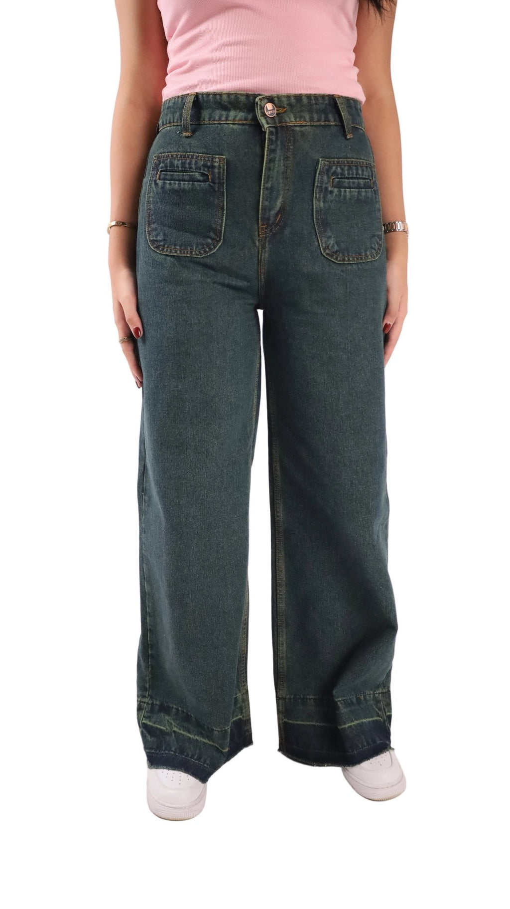 Dark Olive Wide Leg Fit Jeans - Stylish & Trendy - GENOA