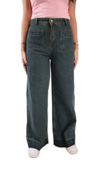 Dark Olive Wide Leg Fit Jeans - Stylish & Trendy - GENOA