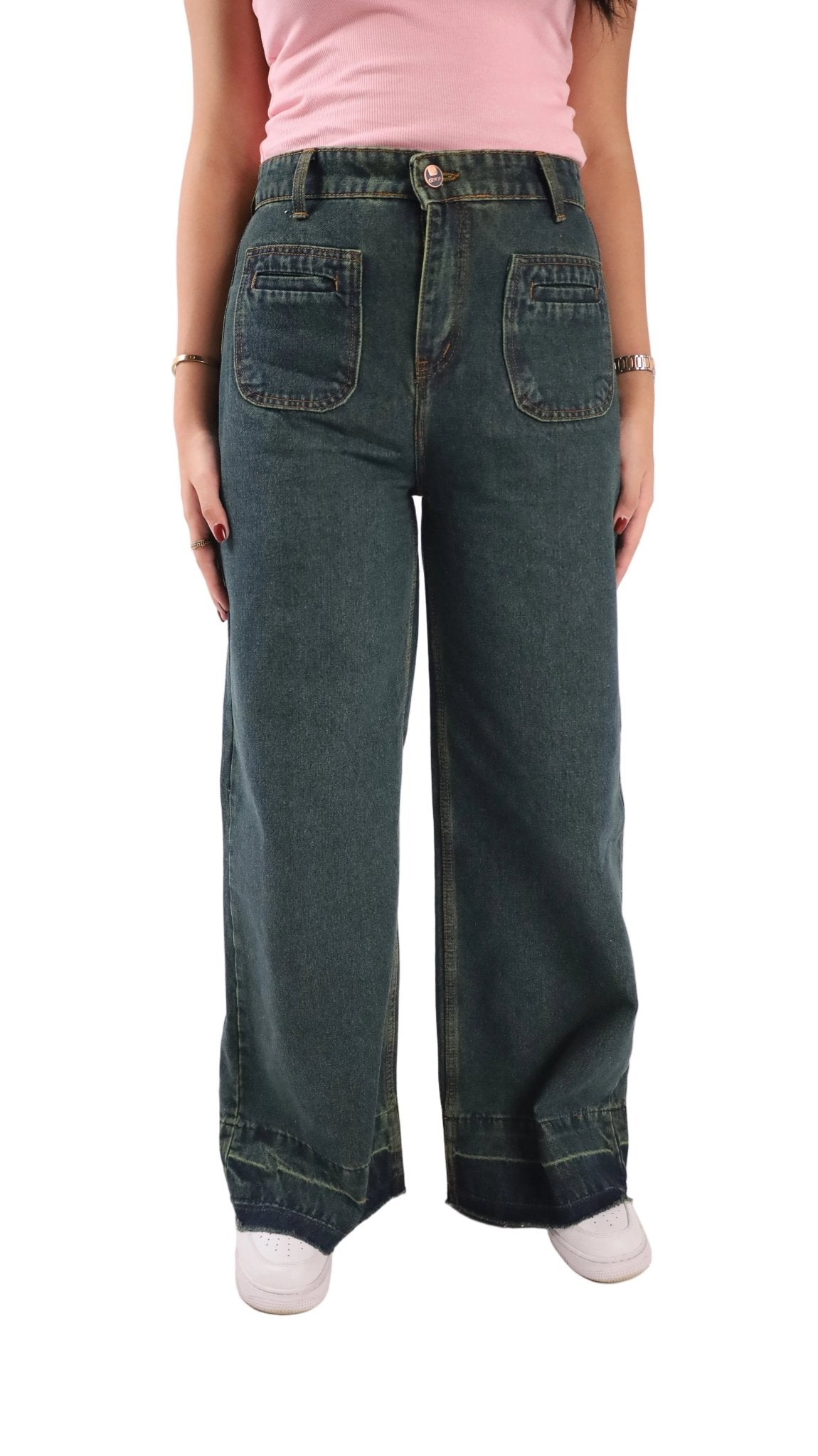 Dark Olive Wide Leg Fit Jeans - Stylish & Trendy - GENOA