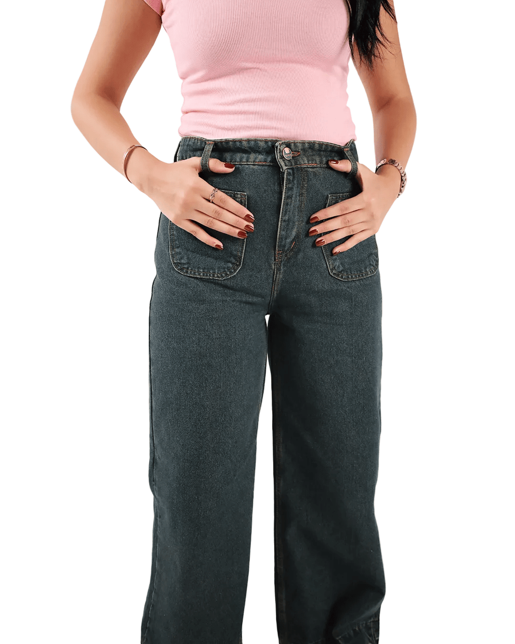 Dark Olive Wide Leg Fit Jeans - Stylish & Trendy - GENOA