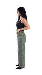 Olive Wide Leg Fit Jeans - Stylish & Trendy - GENOA