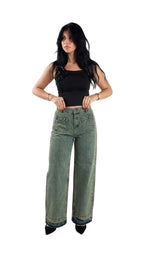 Olive Wide Leg Fit Jeans - Stylish & Trendy - GENOA