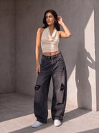 Folded Wide Leg - Black - GENOA