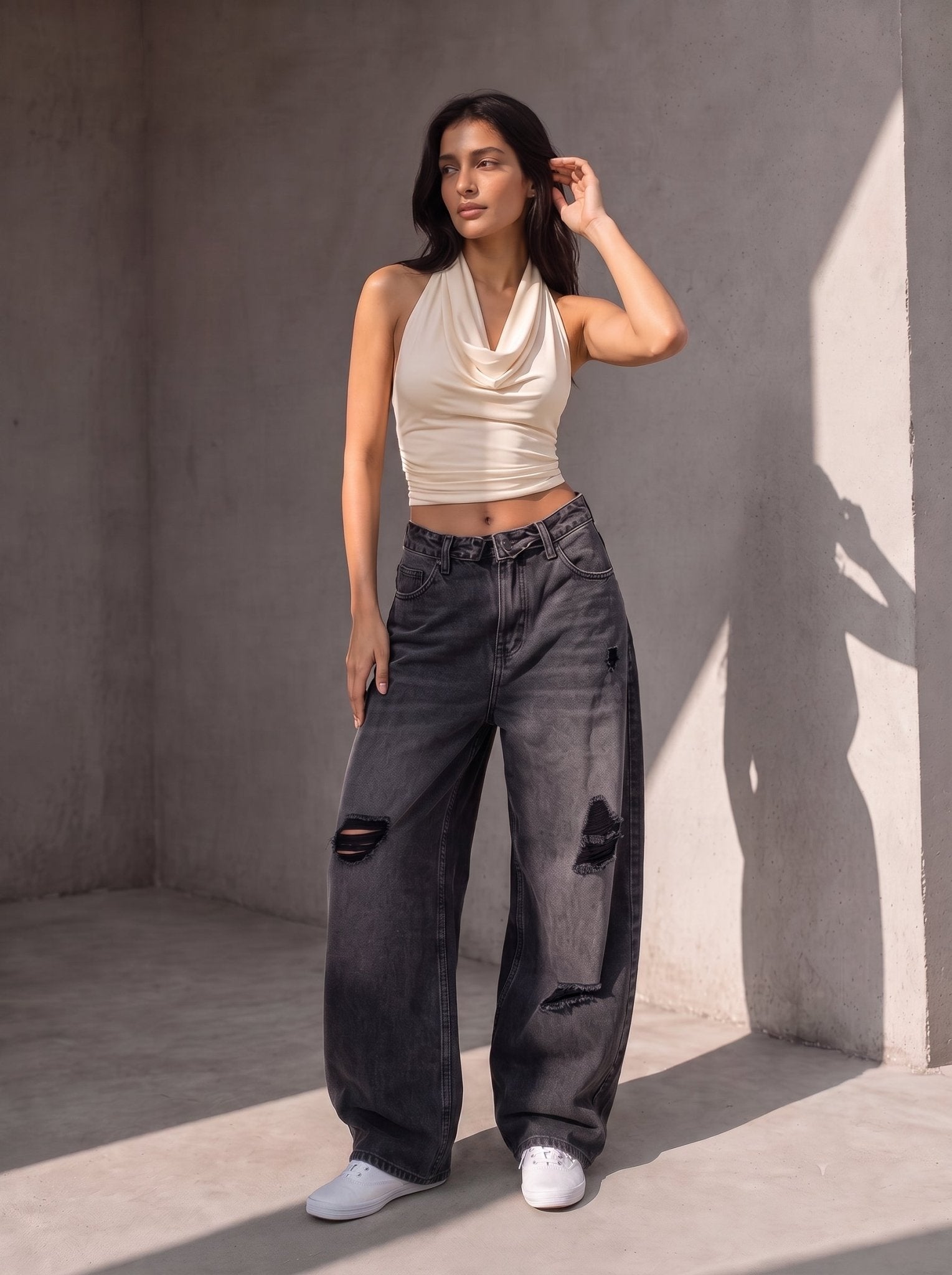 Folded Wide Leg - Black - GENOA