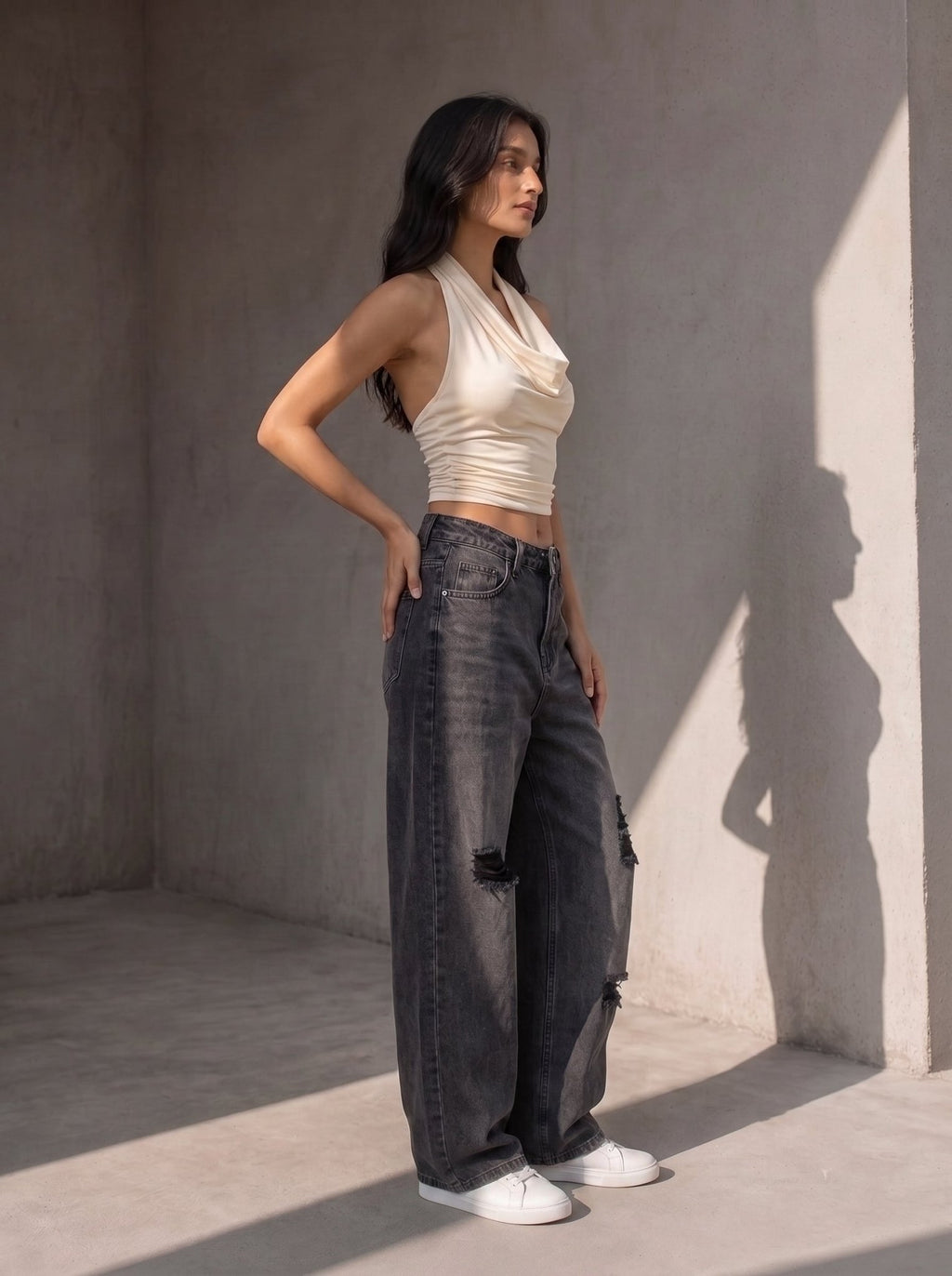 Folded Wide Leg - Black - GENOA