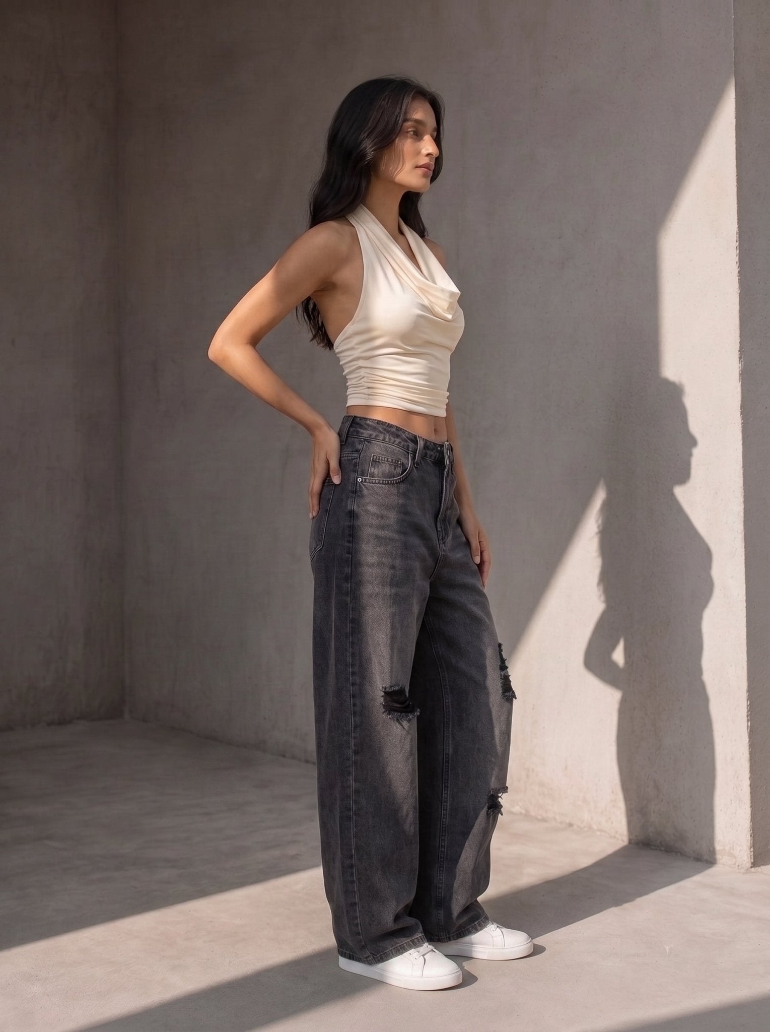 Folded Wide Leg - Black - GENOA