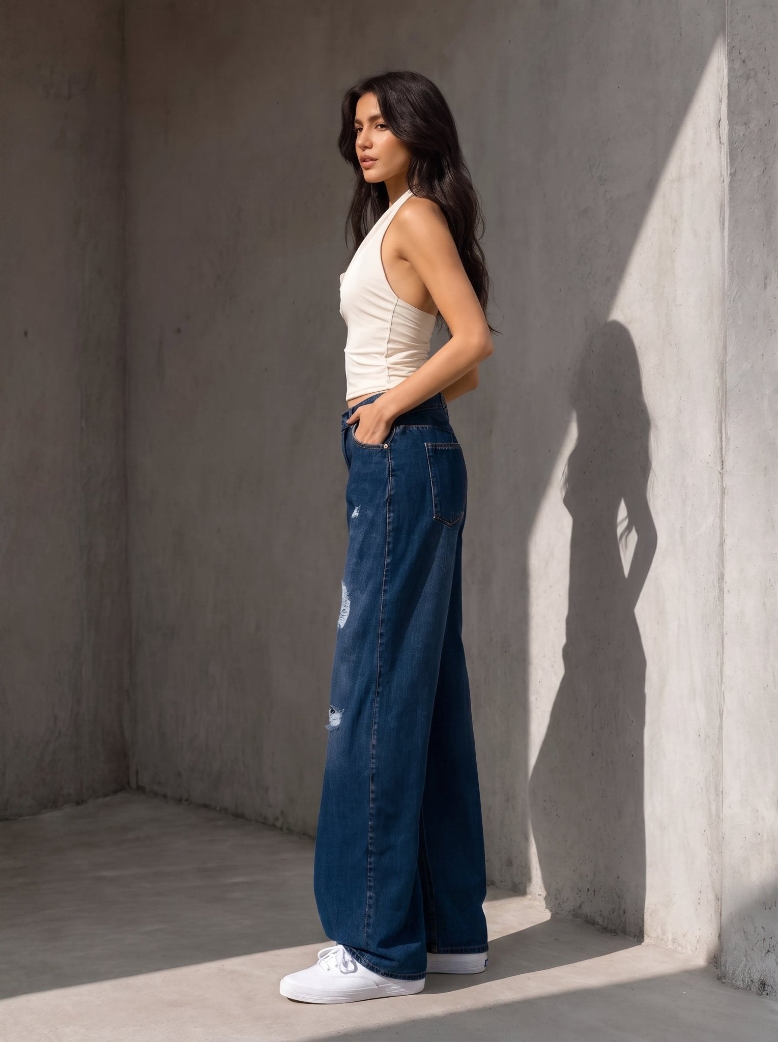 Folded Wide Leg - Blue - GENOA
