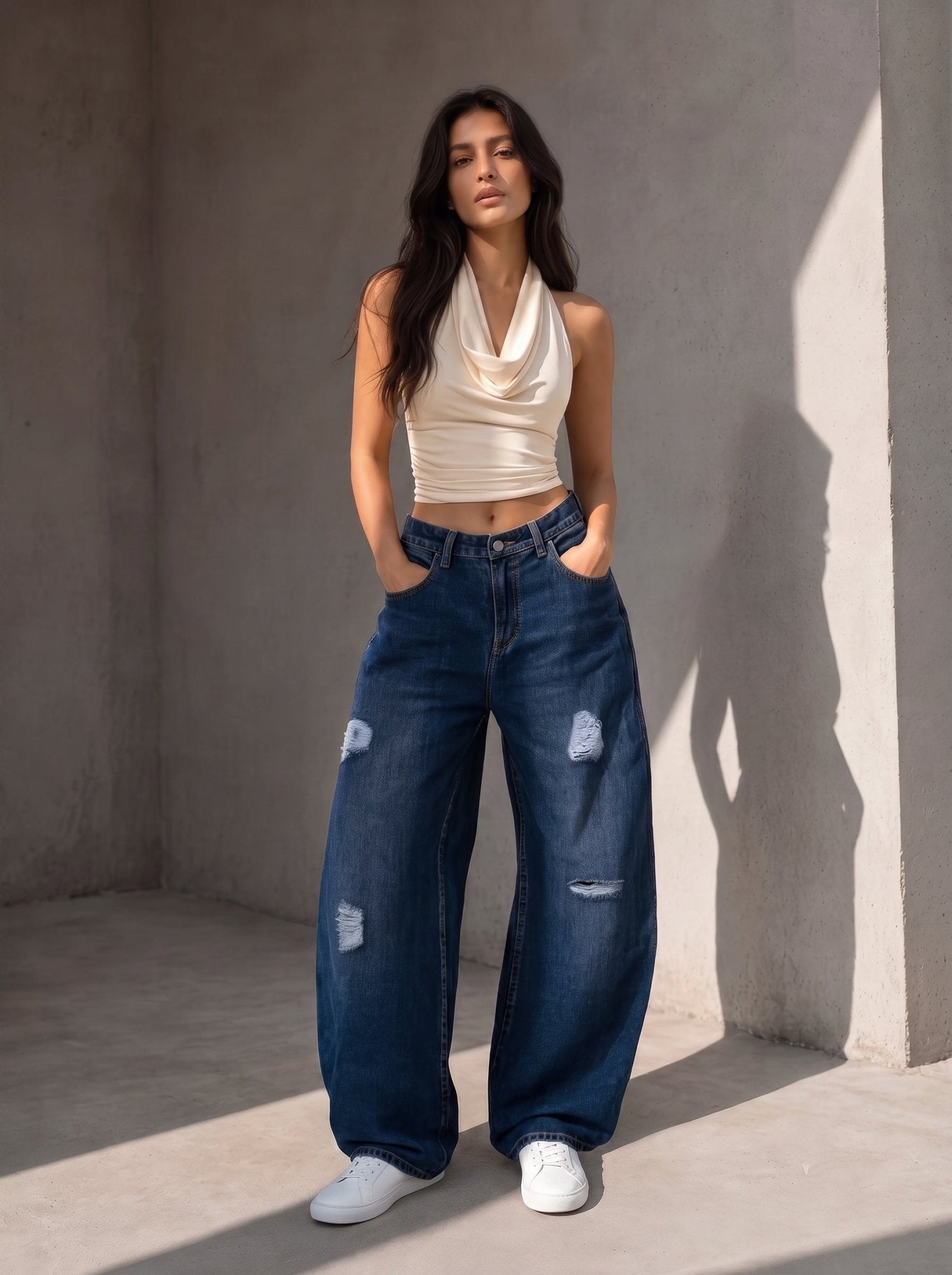 Folded Wide Leg - Blue - GENOA
